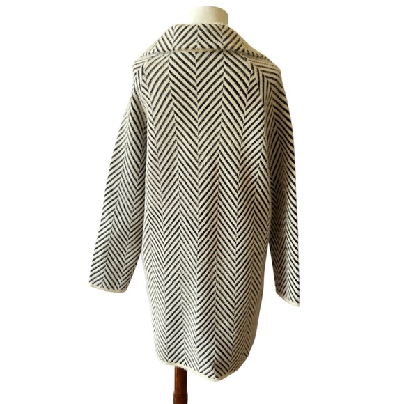 SISTERS COAT S CHEVRON STRIPE RELAXED MID LENGTH SIDE POCKETS FALL LUXURY CHIC - Picture 5 of 12